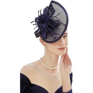 HOT TEA Party Fascinator Kentucky Derby Hat A-navy Blue